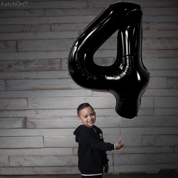 Katchon, Black Number 4 Balloons - Giant, 40 Inch | Black 4 Balloon Number, 4Th Birthday Decorations Boy | 4 Year Old Balloon, 4Th Birthday Decorations For Boys | Halloween Birthday Party Decorations