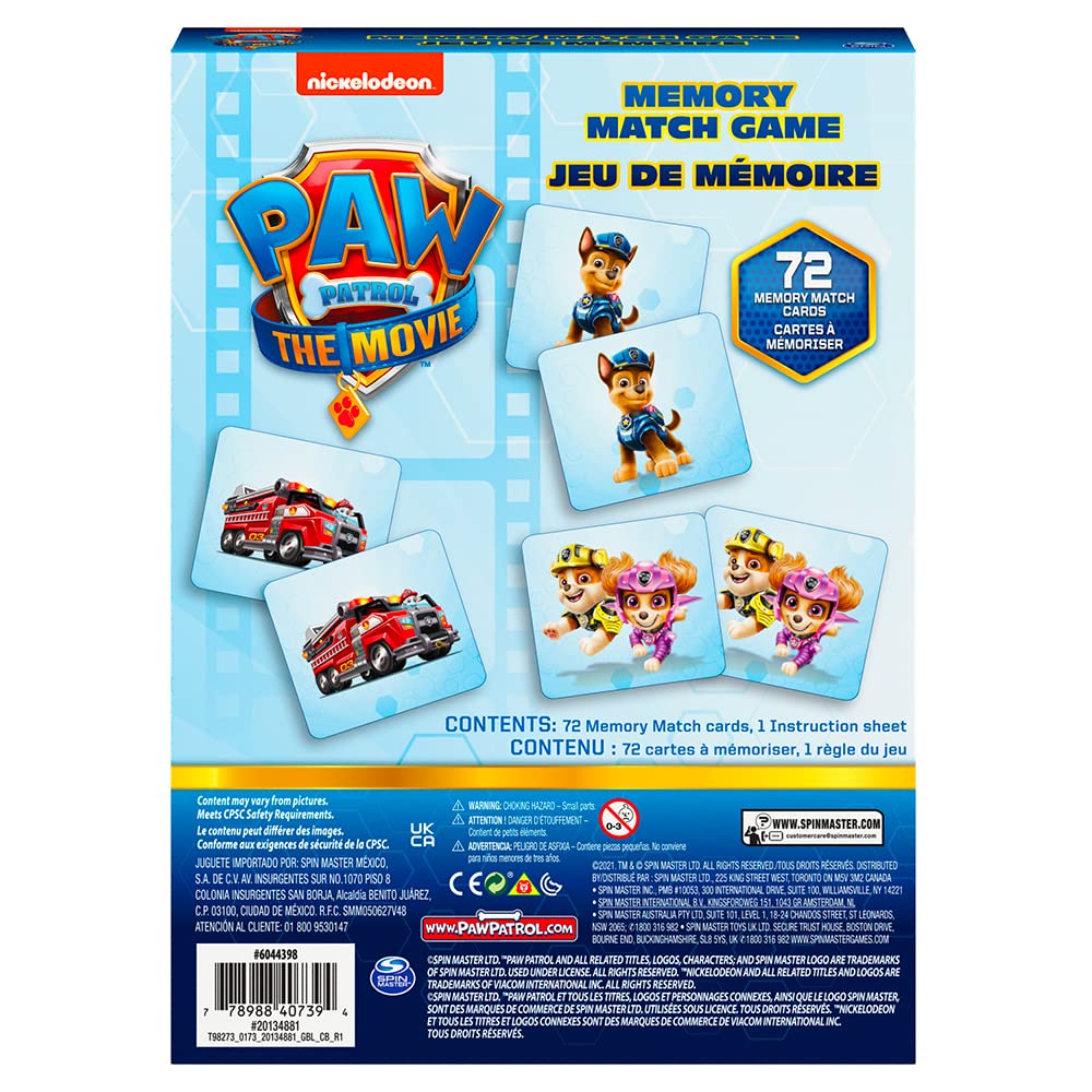 Paw Patrol Memory Matching Game for Kids - Fun Cardstock Game for Ages 4+ - Chase, Rubble, Rocky, Skye & More