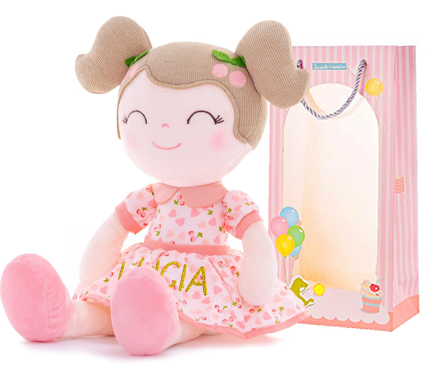 Gloveleya Personalized Doll With Your Name - Cute Pink Cherry Color Custom Soft Plush Doll For Girls Plush Doll Customized Gifts - Muñecas De Trapo Personalizadas Para Niñas