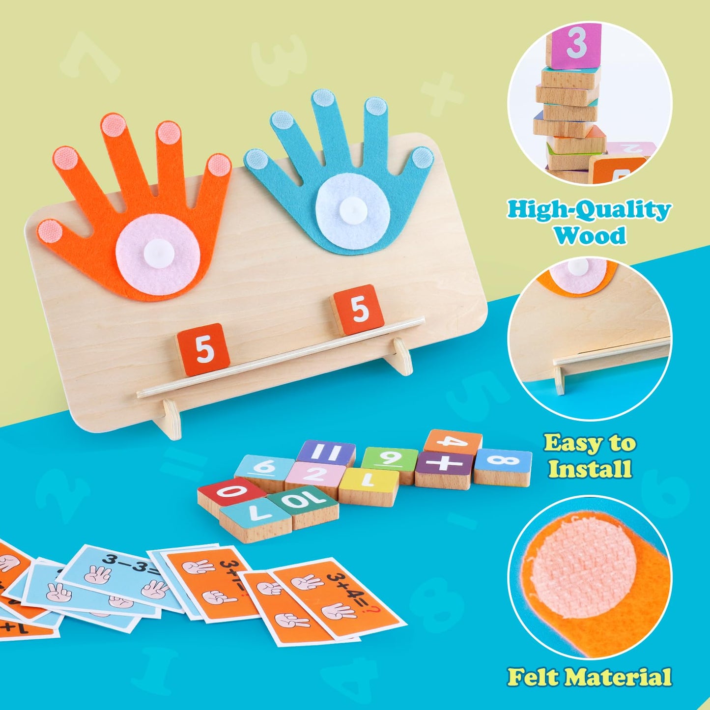 Educational Number Learning Toys For Toddlers 2-4 Years, Kids Finger Counting Montessori Math Number Blocks Homeschool Supplies, Prechool Math Teaching Aids Gift For Boys And Girls 3 4 5 6 Years Old