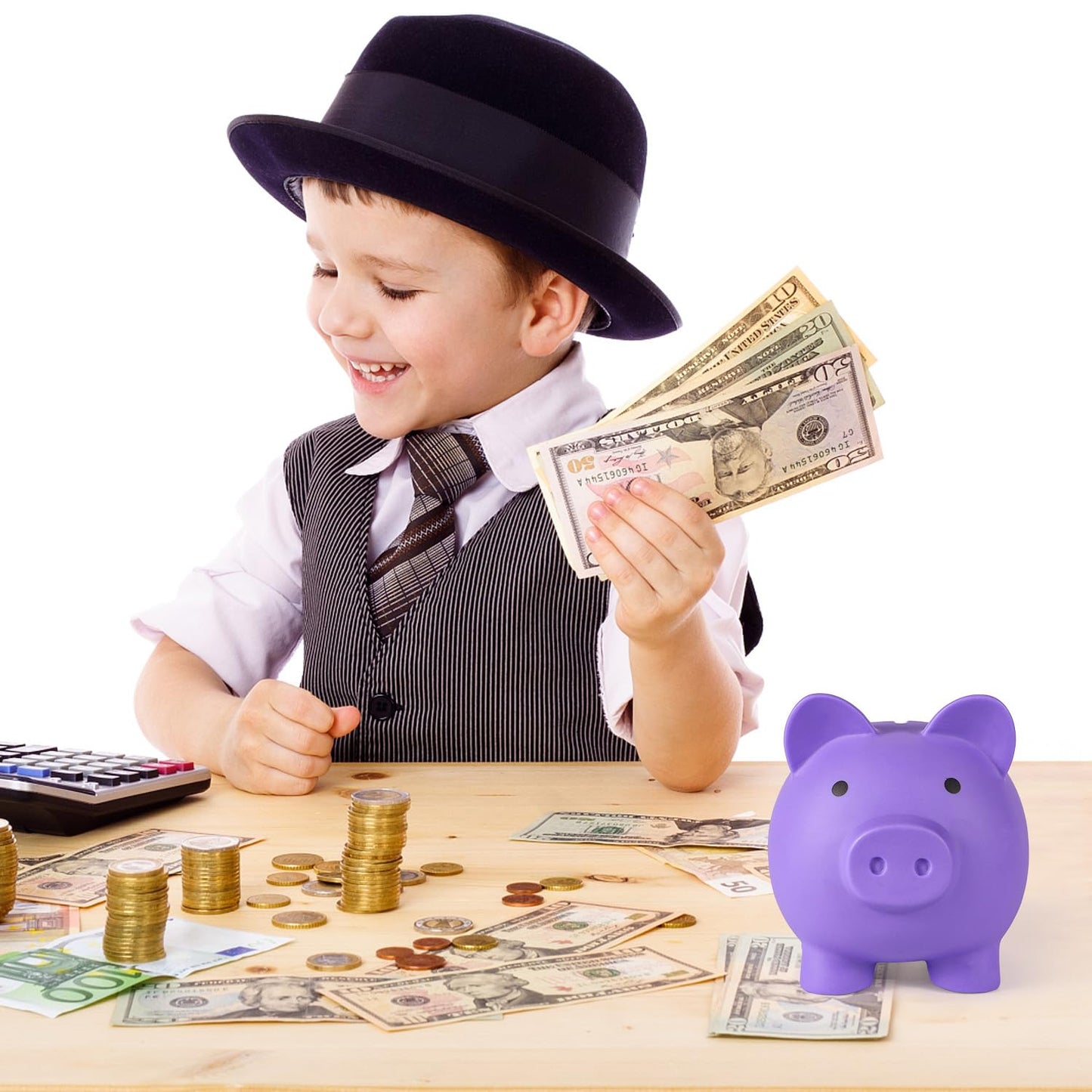 Pjdrllc Piggy Bank, Unbreakable Plastic Money Bank, Coin Bank For Girls And Boys, Medium Size Piggy Banks, Practical Gifts For Birthday, Easter, Christmas (Purple)