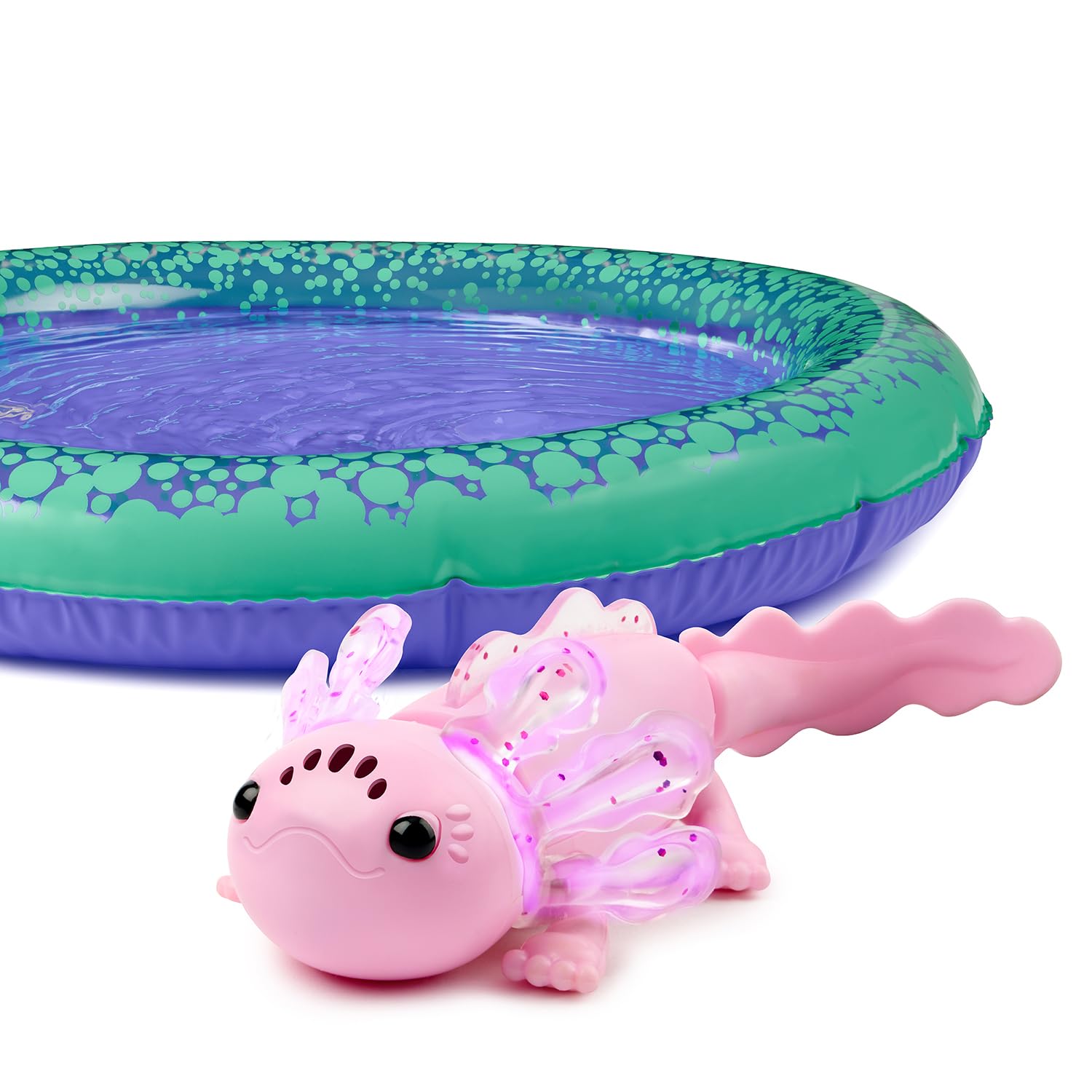 Fingerlings Interactive Baby Axolotl with Inflatable Pool, Alix, Swims and Lights Up in Water, Rainbow Lights Tell Your Mood (Ag
