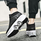 Double-Row Deform Wheel Automatic Walking Shoes Invisible Deformation Roller Skate 2 in 1 Removable Pulley Skates Skating Parkour (Black high  US 5.5)