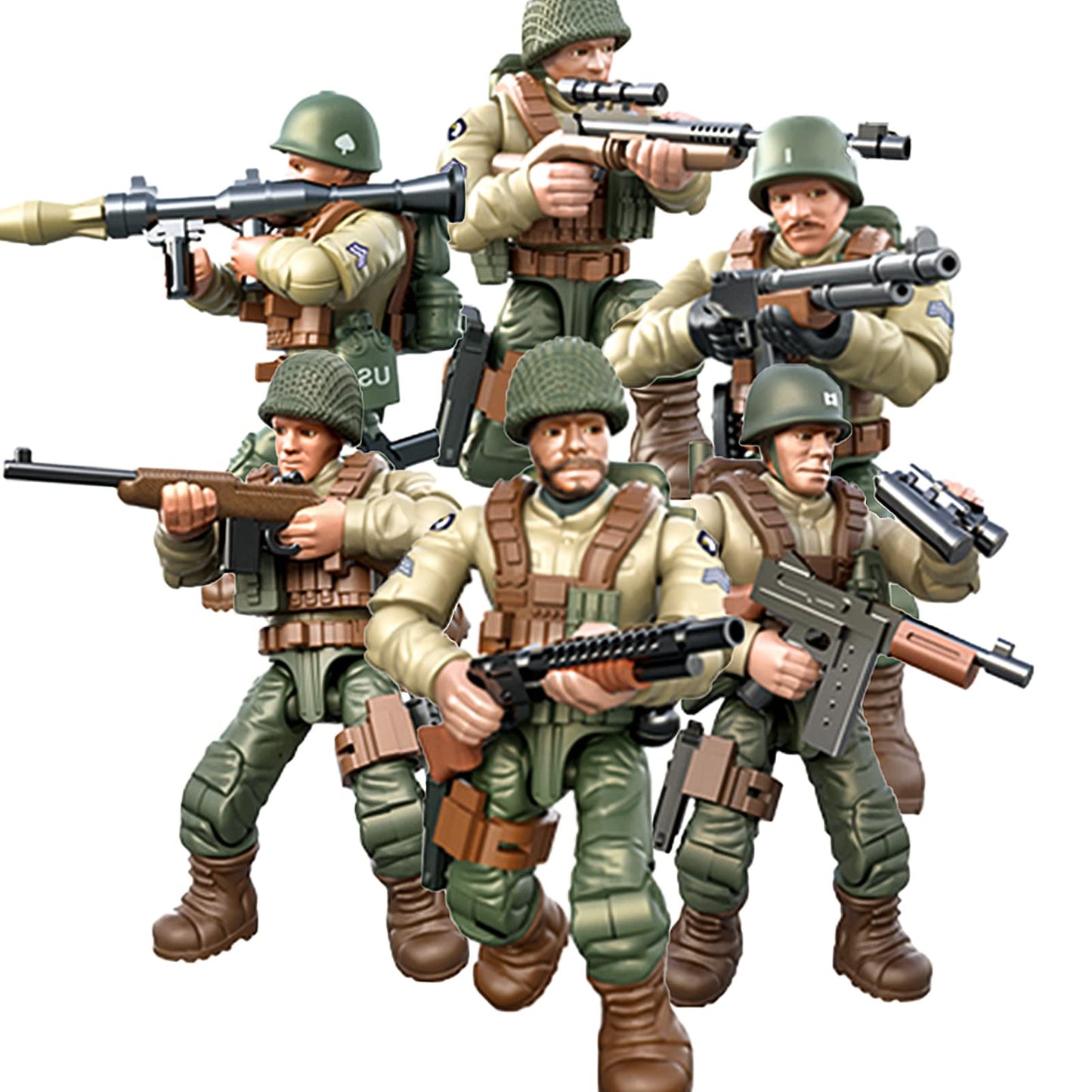MEIEST 6 PCS Mini WWII Soldier Military Action Figures  Army Model Building Block Toys with Multiple Military  Accessories Party Favors Set for Kids (US Army)
