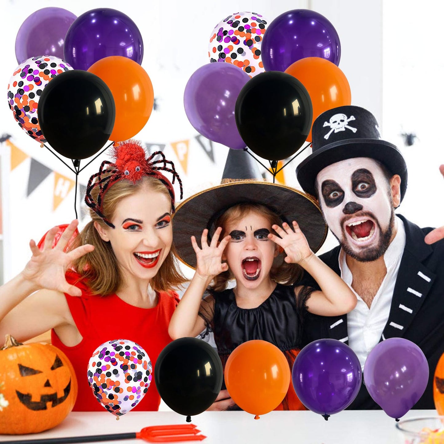 60Pcs Black Orange Purple Balloons, 12 Inch Balloon Purple Black Orange Party Balloons With Confetti Latex Helium Balloon For Bi