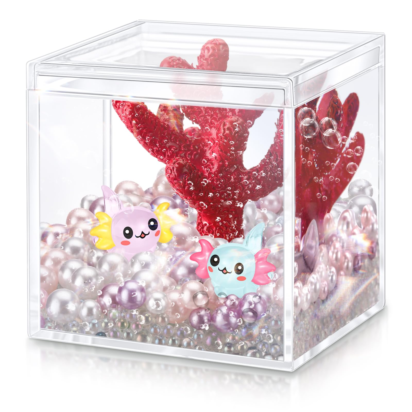 Hydren Axolotl Diy Tank Axolotl Craft Mini Axolotl Figures Axolotl Beads Axolotl Gift Set Axolotl Charms(Coral,Rose Red)
