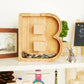 Weidu77 Twenty-Six English Alphabet A-Z Letter Piggy Bank,Large-Capacity Transparent Wooden Alphabet Piggy Bank,Personalized Coi