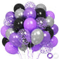 Purple Black Balloons, 60 Pcs 12 Inch Metallic Purple Silver Black Balloons, Black Purple Birthday Balloons With Confetti Balloo