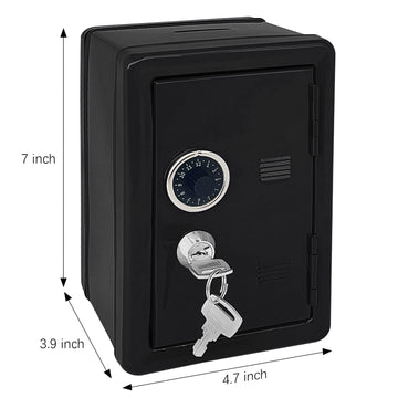 Kids' Safe Piggy Bank, Metal Safe with Key, Money Saving Box for Children, Boys Girls Best Giftoney Banks (Black, One Size)