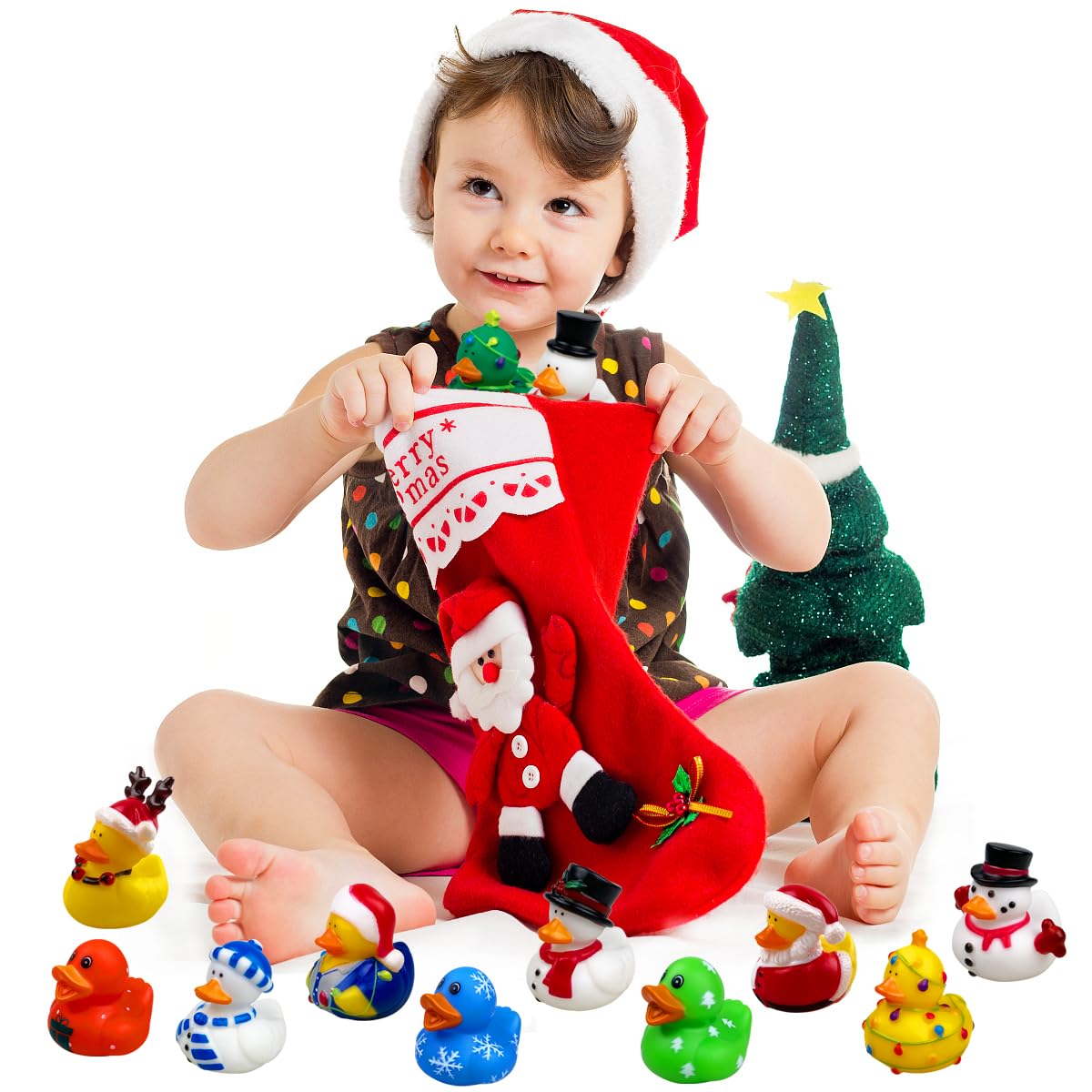 Qingqiu 24 Pack Christmas Rubber Ducks Jeep Bath Toys For Kids Boys Girls Toddlers Christmas Party Favors Stocking Stuffers Gifts