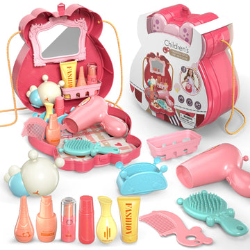 Lilybuds Pretend Play Toys For Kids, Girls Vanity Set With Mirror, Pretend Play Toy Makeup Set With Bag, Beauty Salon Play Set W