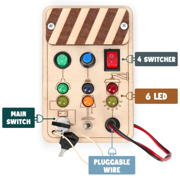 Joyreal Toddler Busy Board, Wooden Montessori Toys for 2 Year Old, Busy Board Toys with LED Light Switch, Sensory Toys Toddler T