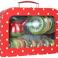 Tea Set for Little Girls, Pretend Play Tea Party Set, Fruit Design Kids Tin Tea Set with Carrying Case (15 Pcs)