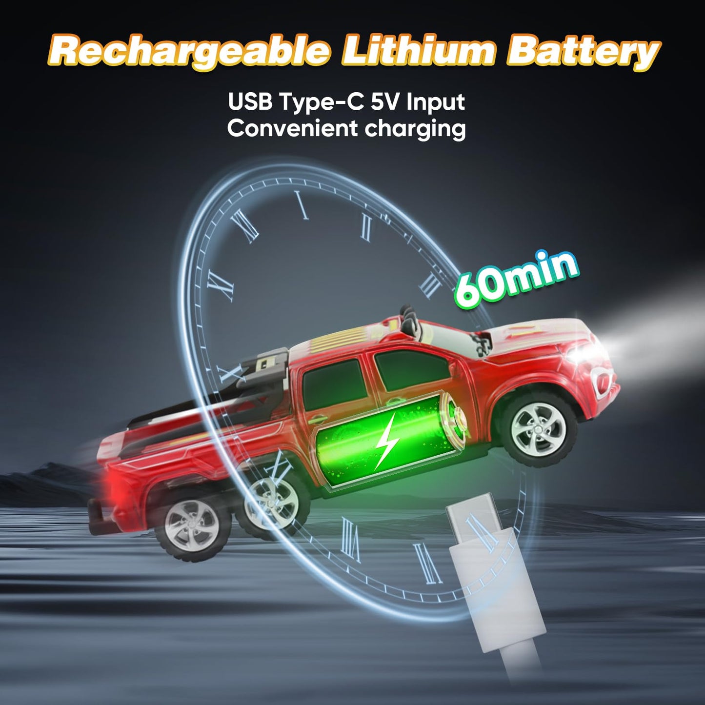 FOGULO Remote Control Car for Kids 6+, 2.4Ghz Adjustable Speed RC Cars with Car Lights, USB-C Recharging, 1:64 Scale Alloy Picku