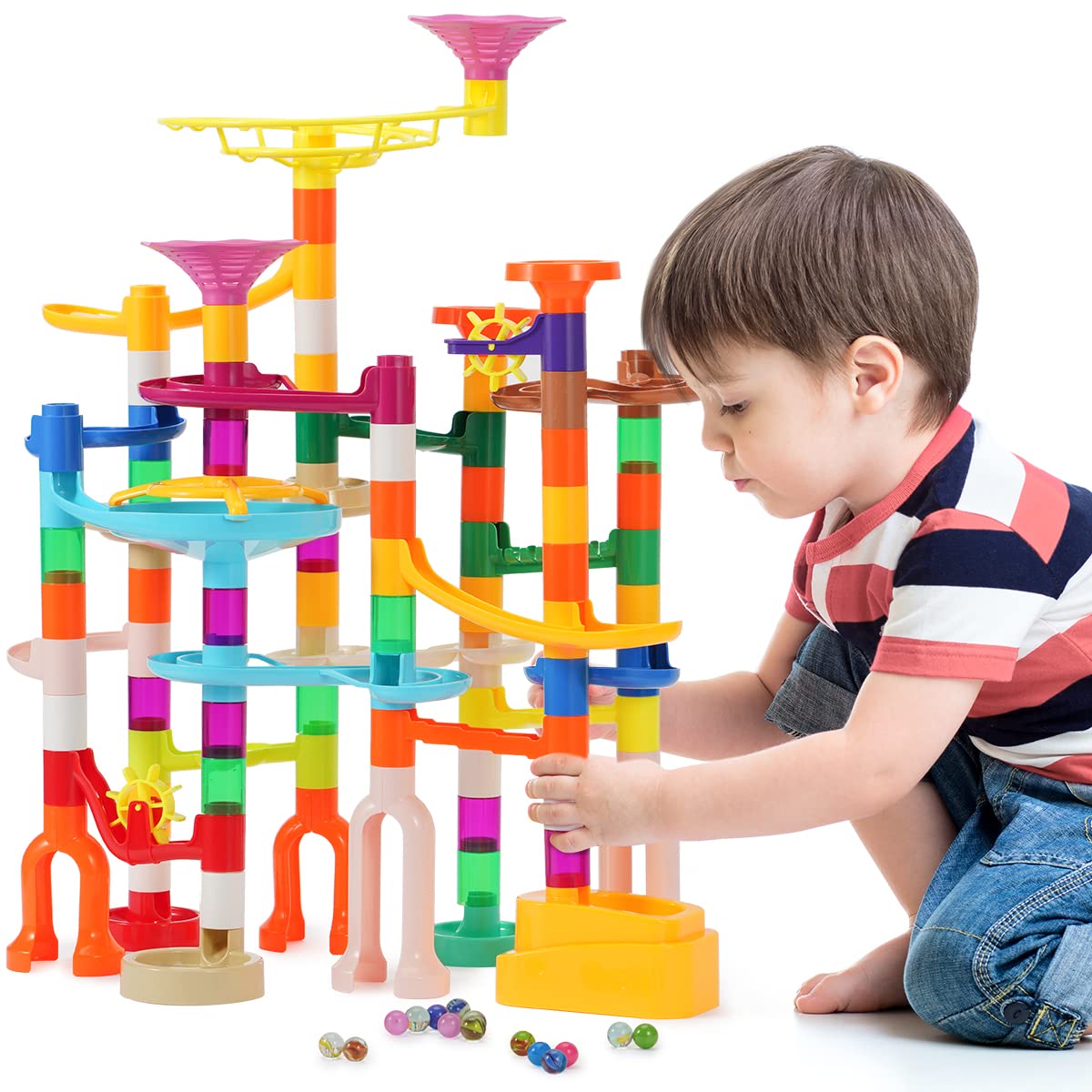 166 Pcs Marble Run, Upgraded Marbles Run Kit For Kids Stem Toys With Glow Marbles, Beginner Marble Race Track Set With Colorful
