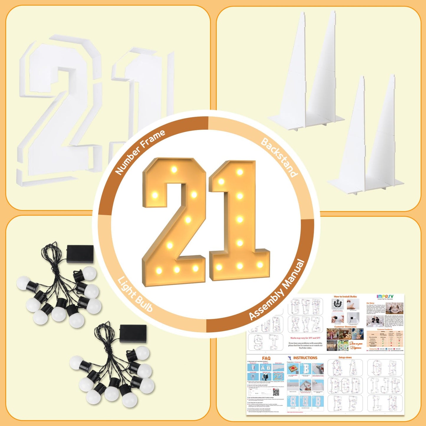 Imprsv 3Ft Light Up Numbers, Marquee Numbers 21St Birthday Decorations For Her Him, Large Light Up Numbers 21St Birthday Women F
