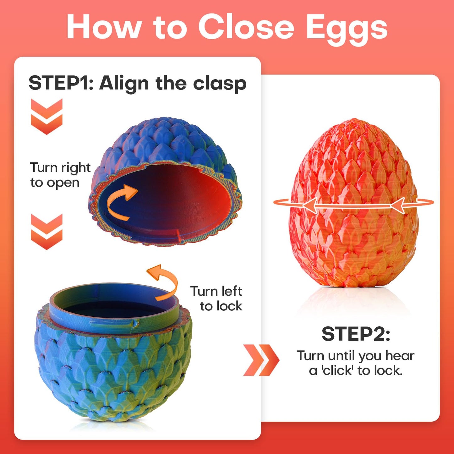 FYEFKJSA 3D Printed Dragon Eggs with Dragon Inside - 12Inch Articulated Fidget 3D Printed Animals  Interesting Decorative Gift  Easter Basket Essentials Stuffers (Laser Red)