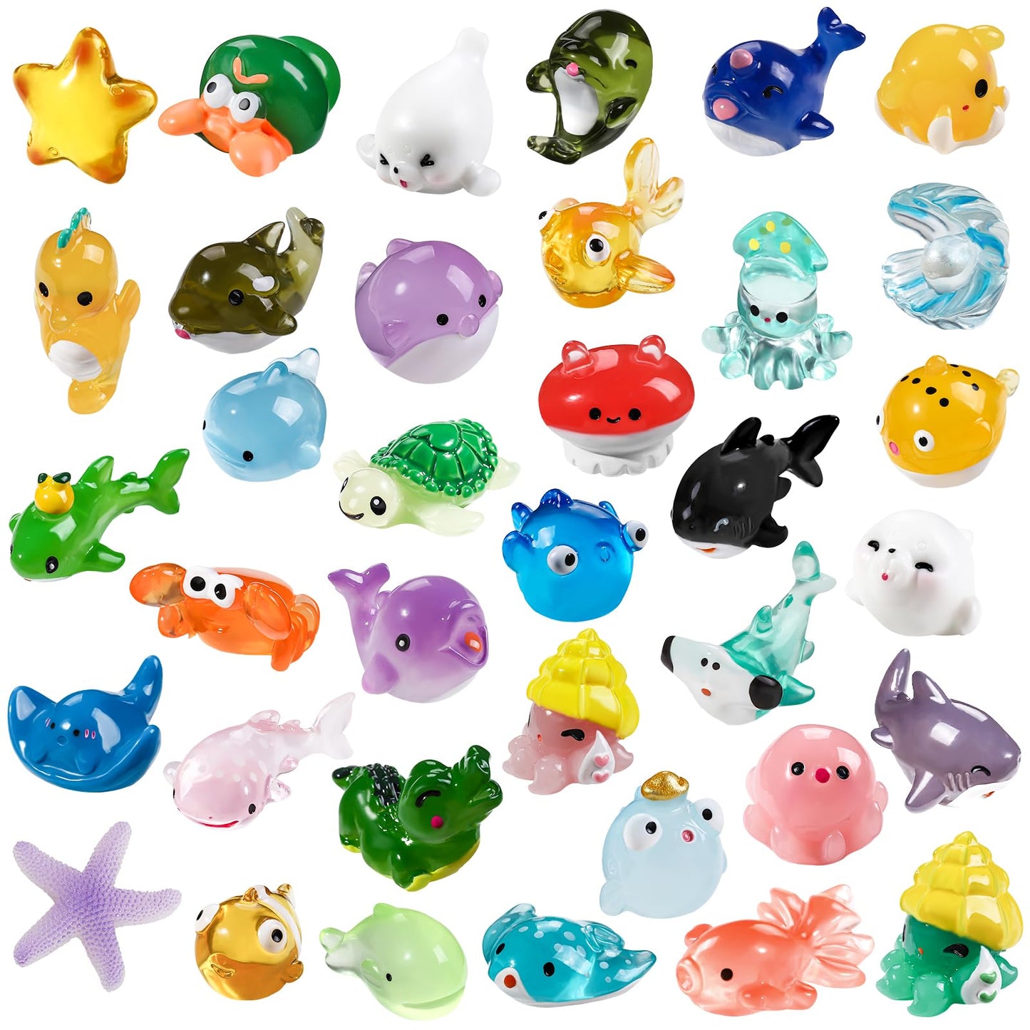 DIYDEC 36pcs Mini Ocean Resin Animals Tiny Sea Animals Figurines Marine Miniature Plastic Animals Aquarium Ornaments Decorations