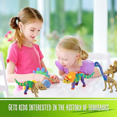 Dino Models, Clay Craft Kit - Dinosaur Arts and Crafts for Kids- Build a Dinosaur Gifts for Boys & Girls - Build 4 Dinos with Ai