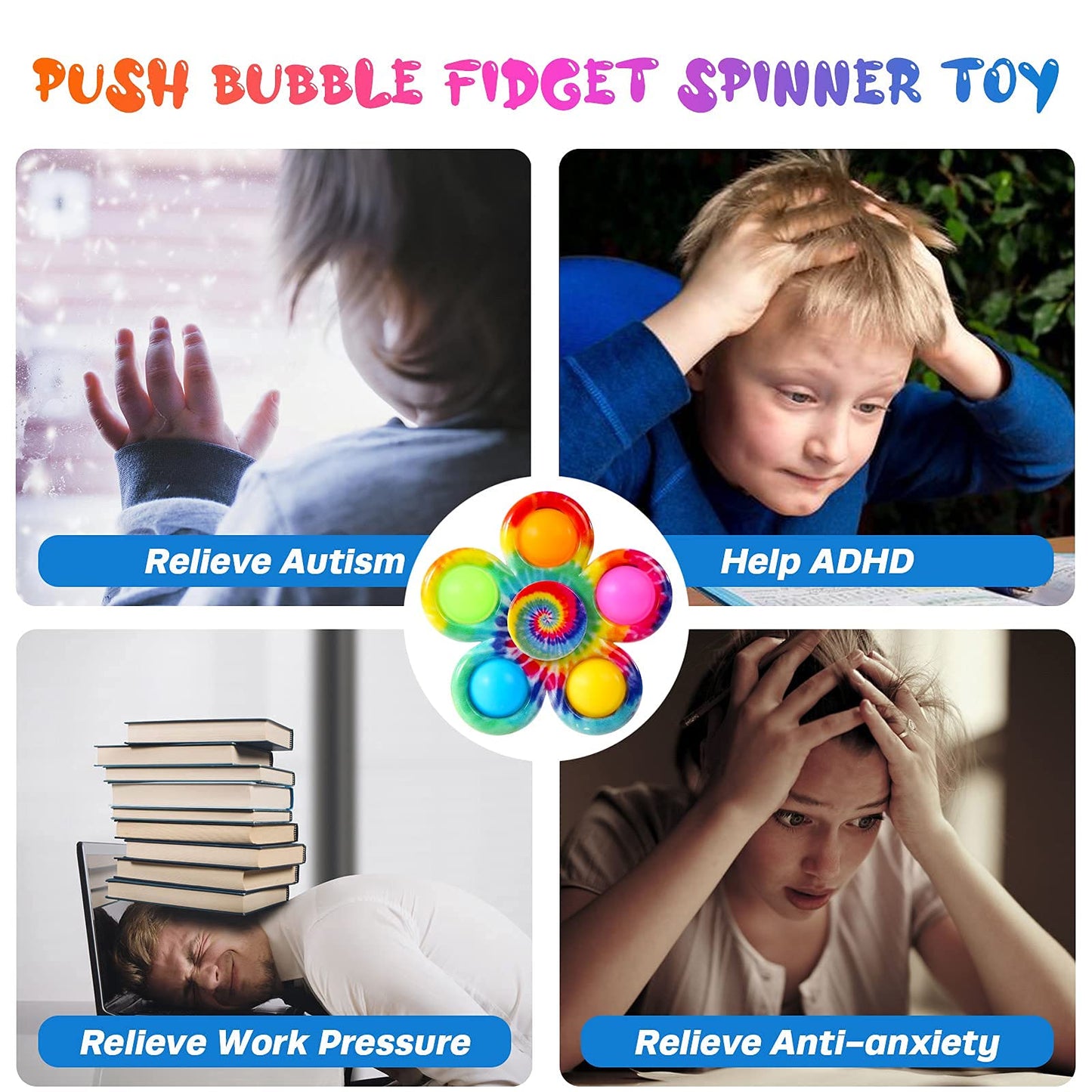 4 Pack Fidget Spinners For Kids Adults, Fidget Toys With Pop For Anxiety Stress Relief, Bulk Sensory Fidget Spinner Toys For Boy