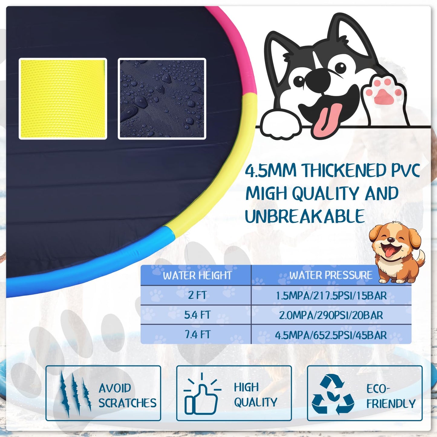 Lewtemi 8 ft Giant Non Slip Splash Pad 96 for mature-themed and Dog  Thicken Sprinkler Pool Outdoor Fountaintoy Mat for Pet Dog(Stylish)