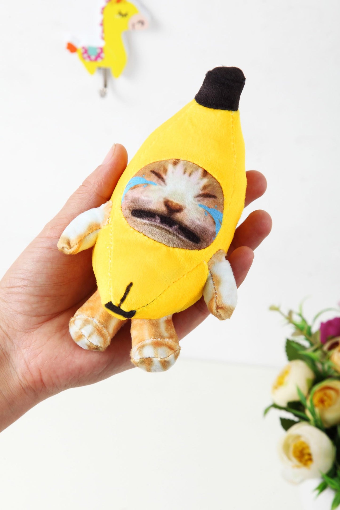 Crying Banana Cat Plush Keychain, Happy Funny Baby Sound Cat Stuffed Animal Ornaments (Cry)