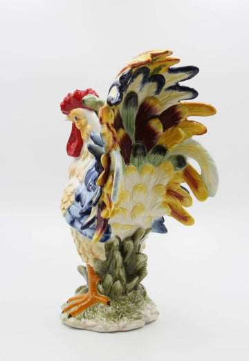 StealStreet SS-CG-31980, 15.75 Inch Porcelain Painted Colorful Rooster Bird Figurine Statue, Blue/Orange