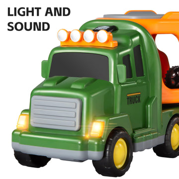 Temi Dinosaurs Truck Toys For Boys Kids 3-5 Years, Transport Car With 3 Dinosaur Figures And 3 Monster Cars, Friction Powered Toy Vehicle In Carrier With Light And Sound, Toddler Play Gifts Set
