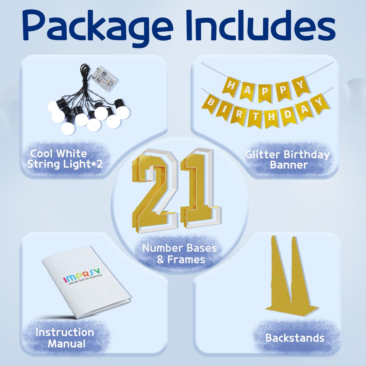 Imprsv Marquee Numbers Gold 21St-Birthday Decorations: Large 3Ft Light Up Number 21 Birthday Decoration For Women Men Twenty One