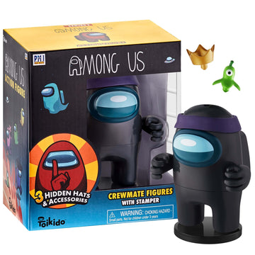 P.M.I. Among Us Crewmate Figure With Stamper | 4.5-Inch-Tall Among Us Toy + 3 Hidden Accessories| Among Us Party Favors And Playable Collectibles | Unique Impostor With Teeth And Tongue