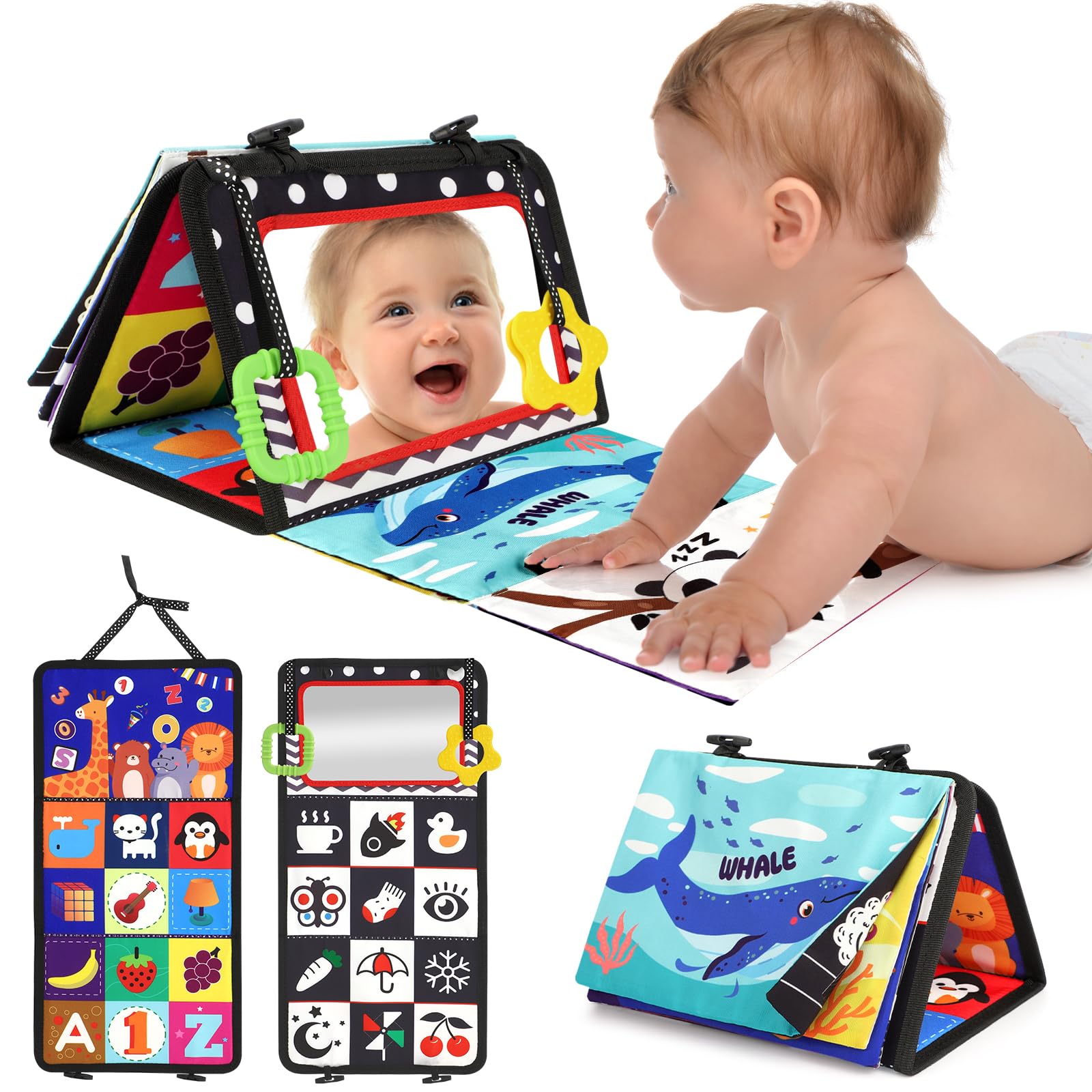 Urmywo Tummy Time Toy - Black And White High Contrast Baby Toys For Newborn - Baby Visual Stimulation Mirror - Montessori Sensory Crinkle Toy For Infant 0-3-6-12 Months - Easter Basket Stuffers Gift