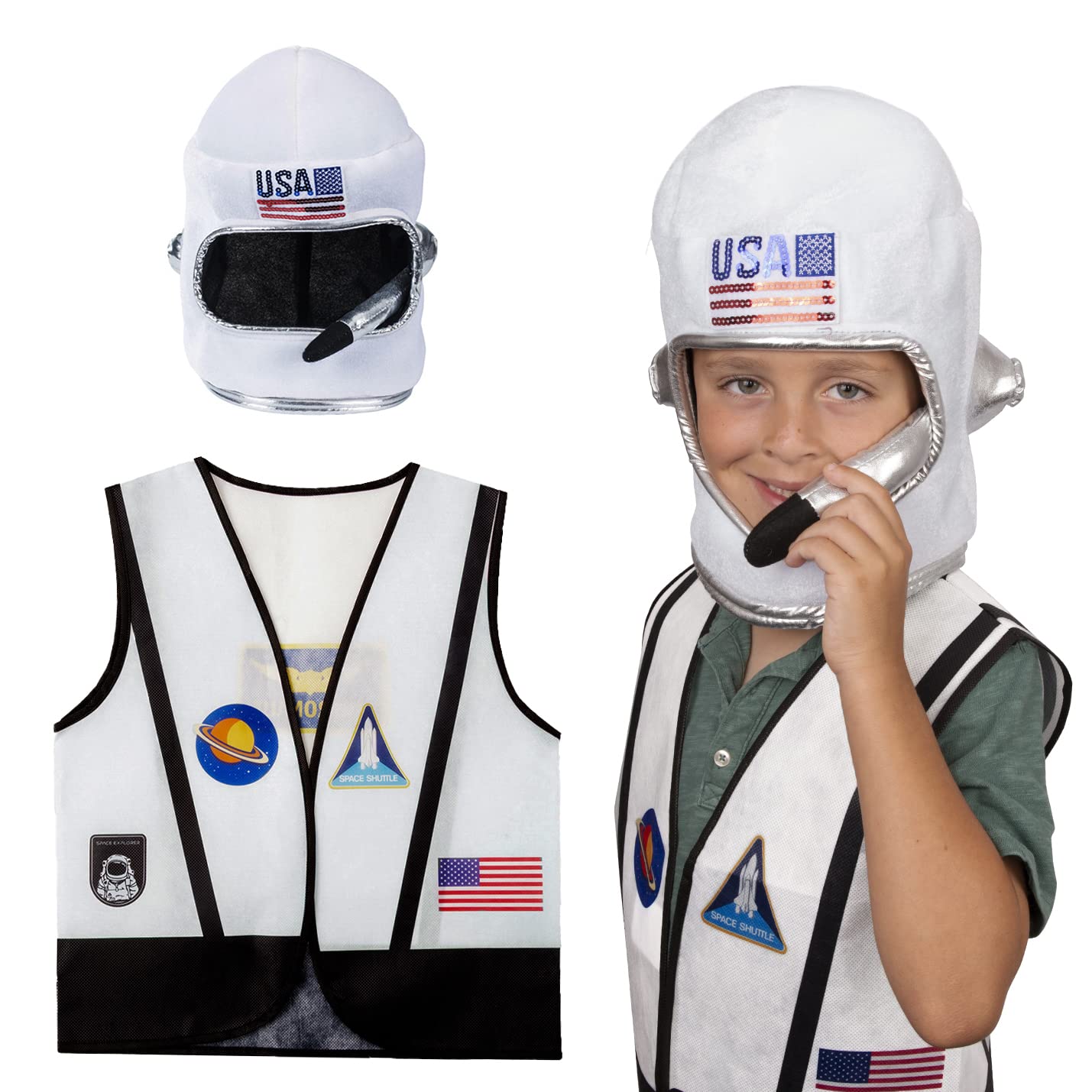Tigerdoe Astronaut Costume For Kids - Astronaut Helmet And Vest- Outer Space Costume - Dress Up Fun Plush Helmet & Vest For Chil