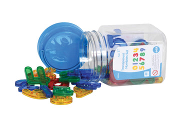 Edxeducation Transparent Numbers Set - Mini Jar Set Of 40 - Colorful, Plastic Numbers - Light Box Accessory - Sensory Play - Math Manipulative For Kids