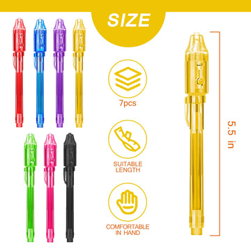 Zunteng Invisible Ink Pen,7Pcs Spy Pen,Invisible Disappearing Ink Pen With Uv Light Fun Activity Entertainment For Secret Message And Kids Goodies Bags Toy (7)