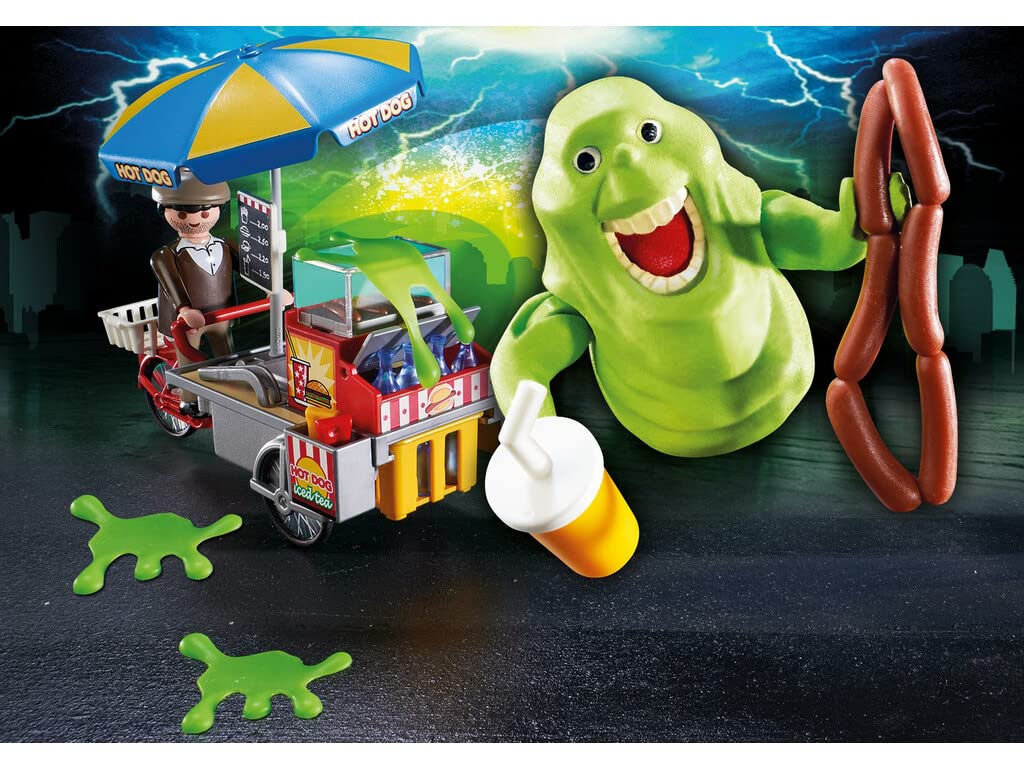 Playmobil Ghostbusters Slimer Figure with Hot Dog Stand - Multi Color, Model 9222, Plastic Material