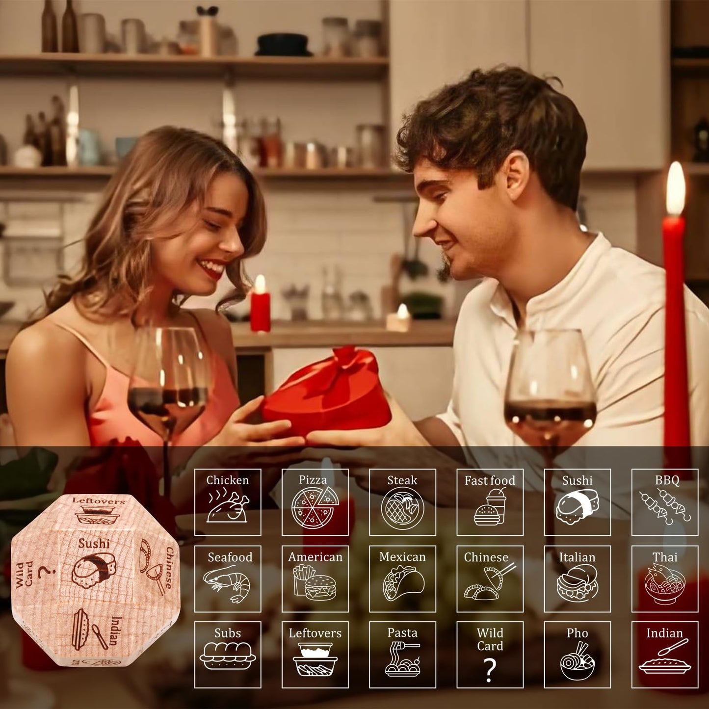 GGOJAGST Date Night Dice - 18 Sided Food Decision Dice for Couples, Fun Anniversary Gift for Men & Women