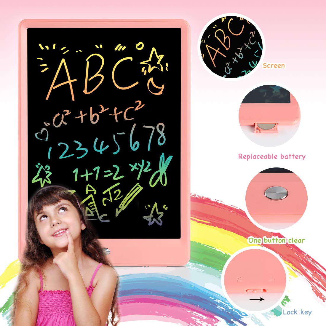 ORSEN 10 Inch LCD Writing Tablet - Colorful Doodle Board for Kids, Pink, Model OS-LCD-10, Educational Gift for Ages 3-6