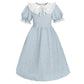 Ltakk Pioneer Dress Girls Colonial Costume Prairie Pilgrim Girl Dresses With Ruffled Pinafore, Stone Blue, Small, Age Over 4 Yea