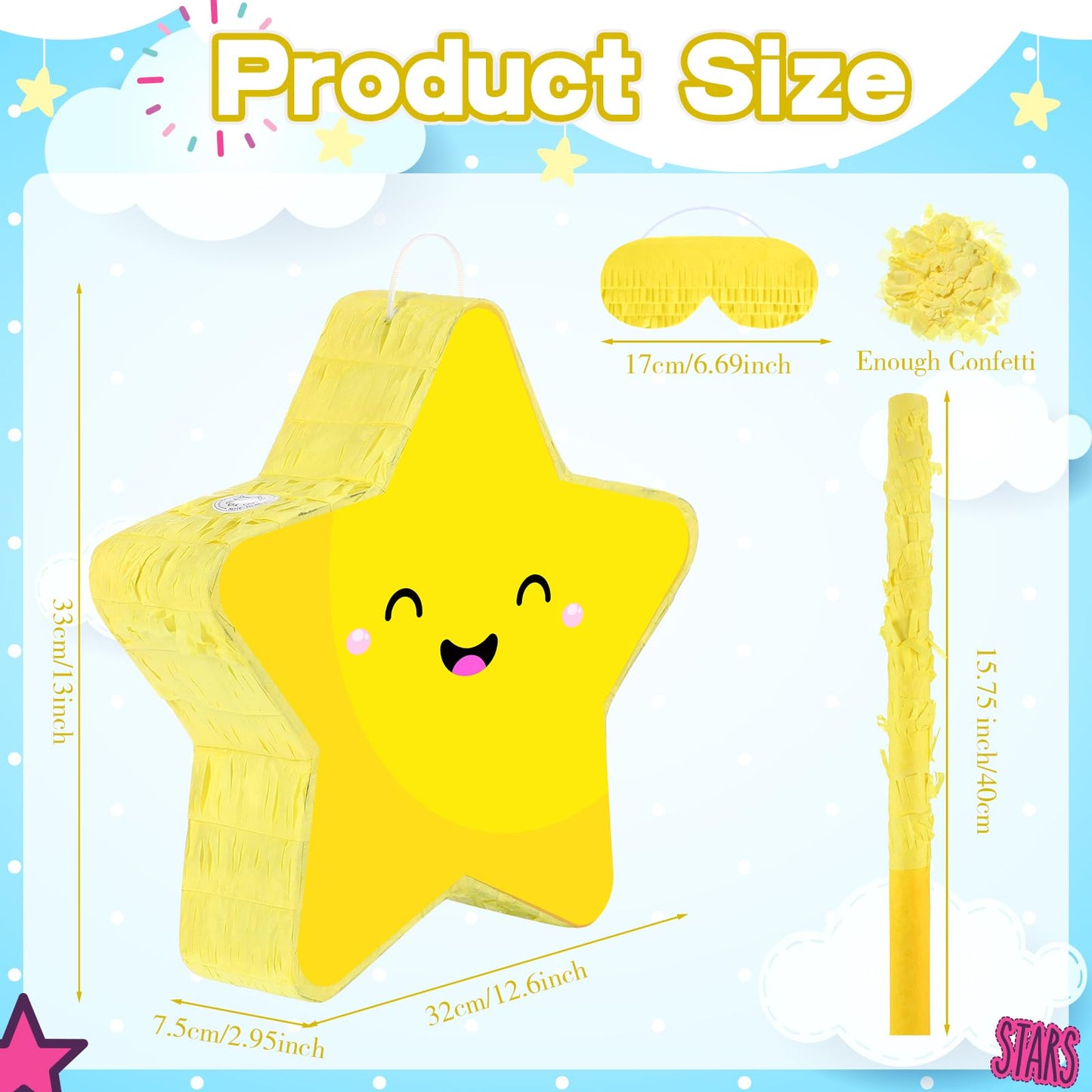 Hicarer Yellow Piata Star Piata for Kids Star Birthday Piata Star Yellow Foil Party Supplies Favors Piata Decor for Kids Birthda
