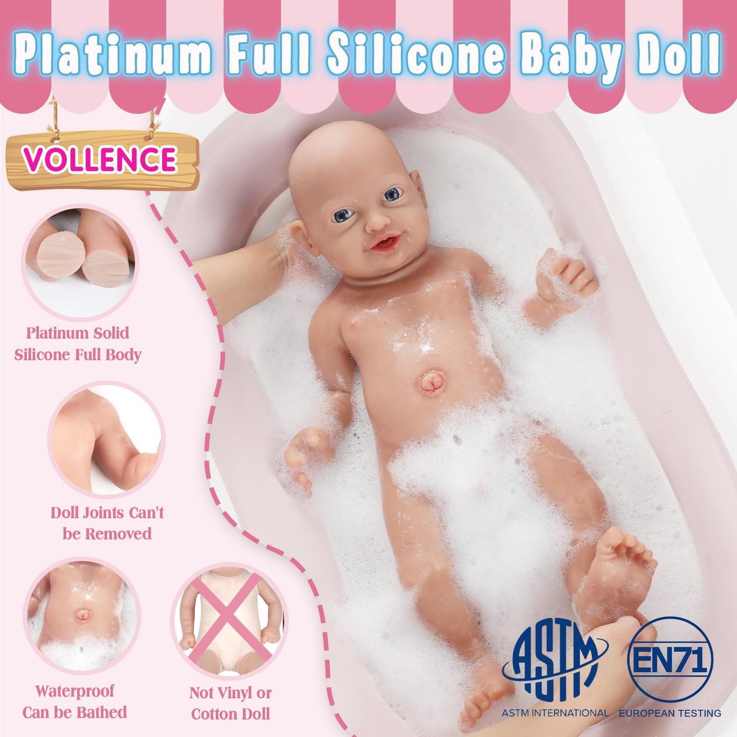 Vollence 12 inch Silicone Baby Dolls Lifelike Realistic Silicone Babies Reborn Real Newborn Baby Dolls with Feeding Accessories - Girl