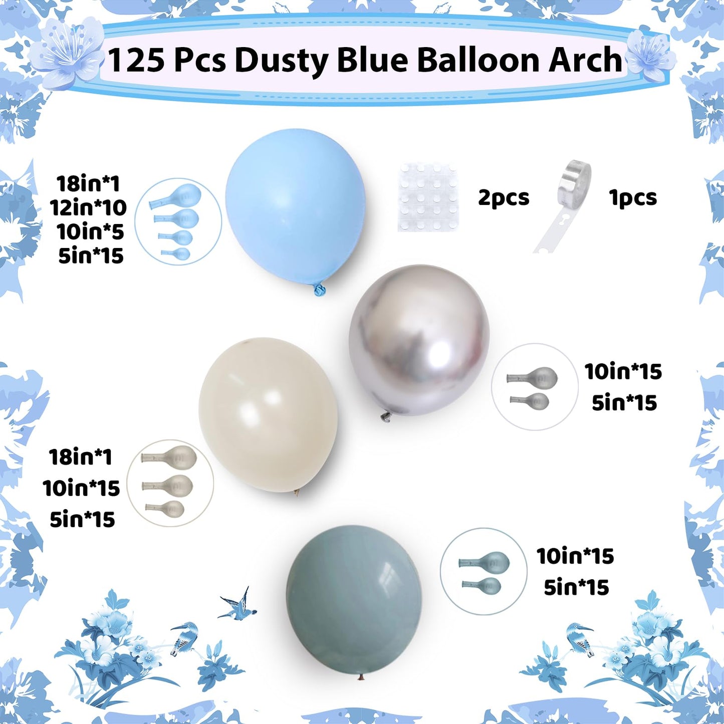 Dusty Blue Balloon Arch Kit, 125 Pcs Light Blue Pearl Sand White Balloon Garland Mit Baby Powder Slate Blue Balloons, Metallic S
