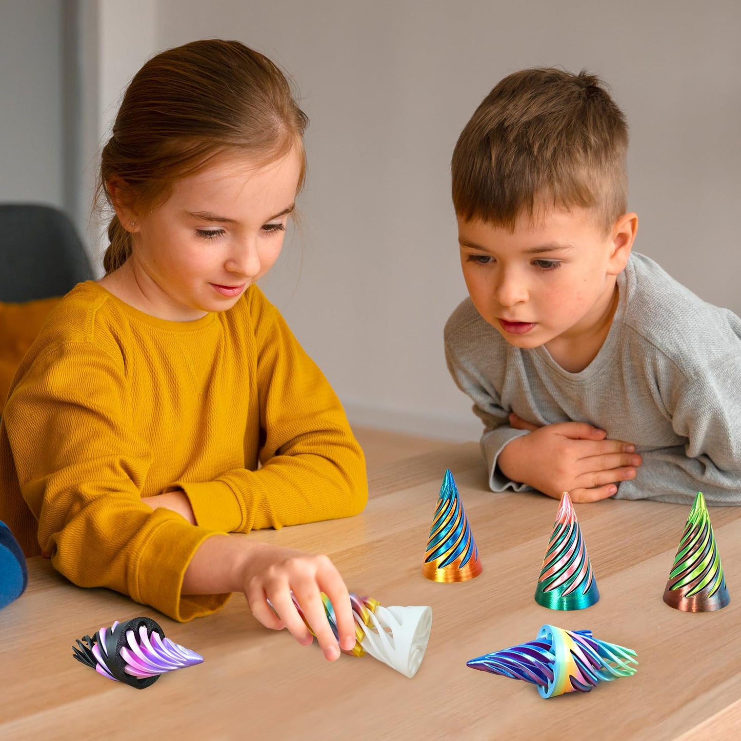 6PCS Impossible Cone 3D Printed Spiral Cone Fidget Toys Impossible Pyramid Passthrough Sculpture Stress Relieving Toys for mature-themeds and Kids Stocking Filler White Elephant Gifts (6 Colors)