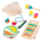 B. Toys- Make A Melody- 9Pc Wooden Musical Instruments – Xylophone, Tambourine, Harmonica – Drawstring Storage Bag – 2 Years +