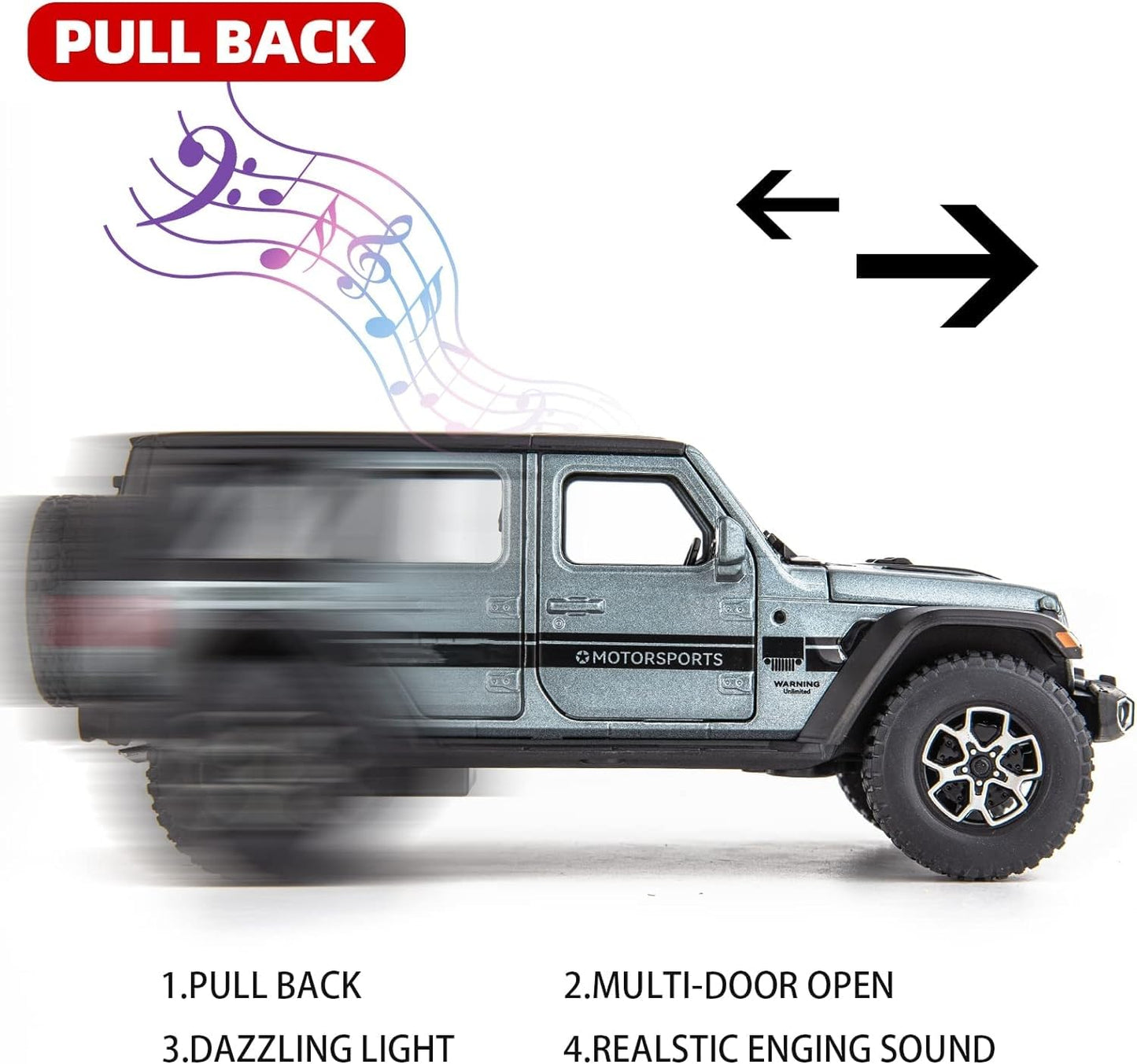 WAKAKAC Compatible for 7 Door Wrangler Toy Car 1/32 Die-cast Pull Back Model Car with Sound and Light Toy Vehicle Cars for Kids
