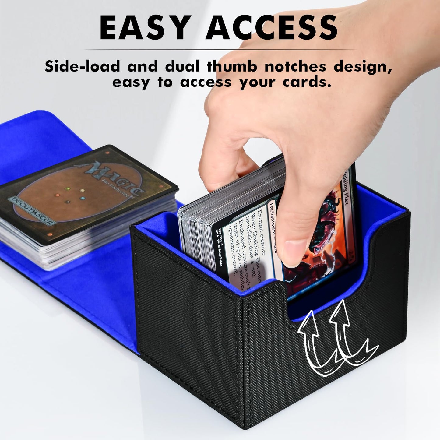 Zlca Card Deck Box For Trading Cards, Mtg Commander Deck Box Holds 120+ Single Sleeved Cards, Leather Magnetic Card Storage Box Fits For Tcg Ccg Magic Cards (Black& Blue)