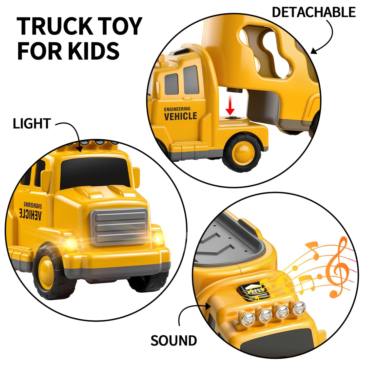 Temi Construction Truck Toys For 3-7 Years Old Boys - Kids Friction Powered Car Toys For Toddler Ages 3-5, Carrier Play Vehicles