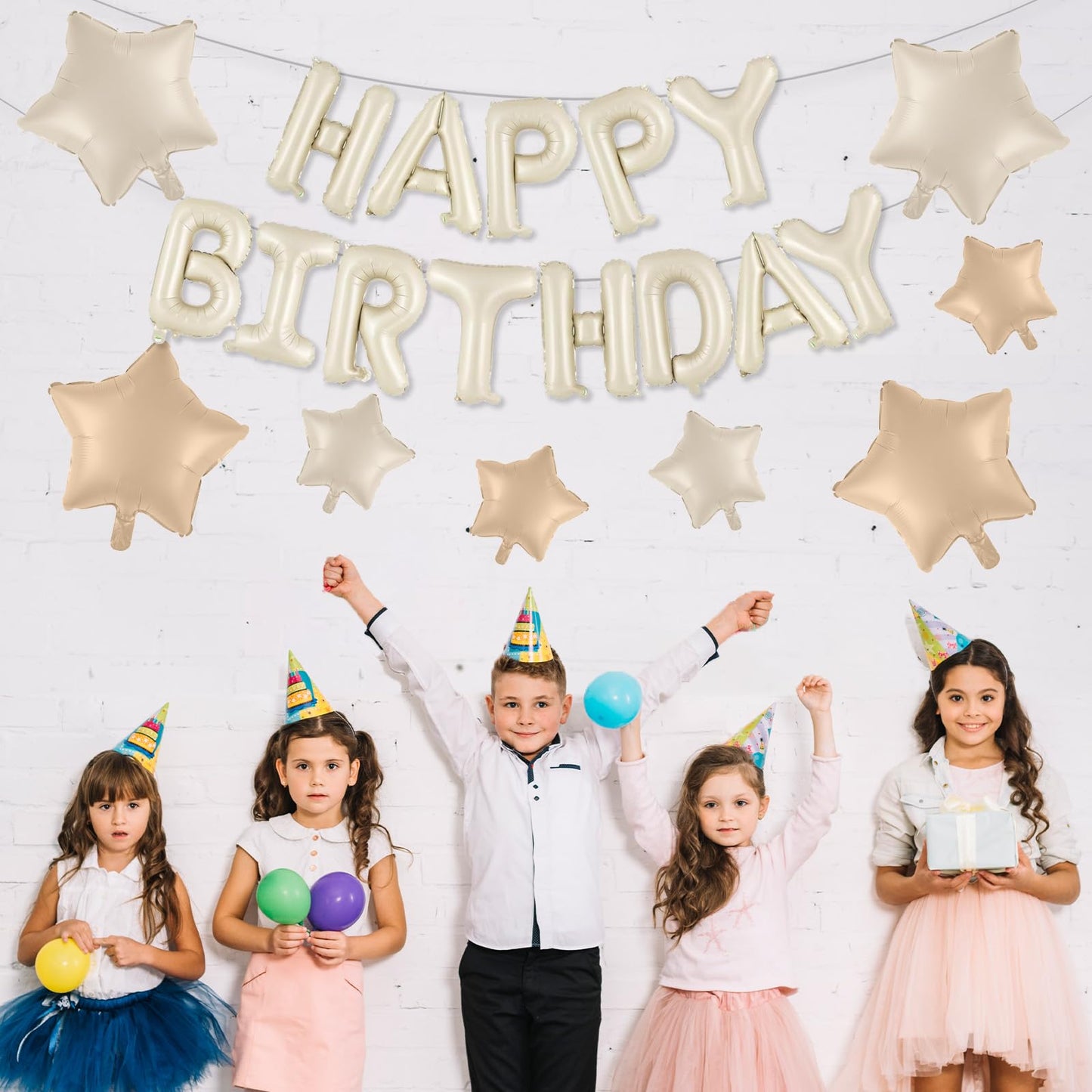 Happy Birthday Balloons Banner, Cream Happy Birthday Foil Balloons 16 Inch Mylar Foil Letter Balloons With 8 Pcs Cream Caramel B