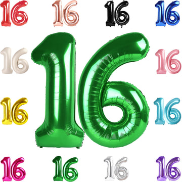 16 Balloon Number, Green Number 16Th Birthday Balloons 40 Inch, Sweet 16 Years Old Green Birthday Decorations For Boys Girls, 16