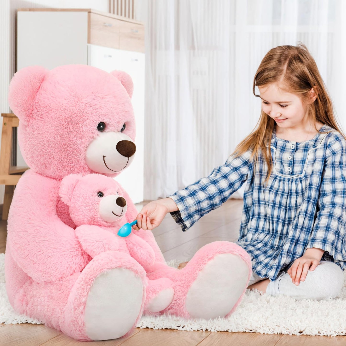 Tezituor Giant Stuffed Animal 39In, Large Teddy With Baby, Big Stuffed Bear For Kids, Girlfriend On Valentine, Christmas, Baby Shower, Pink