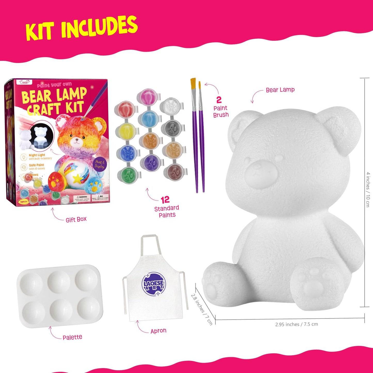 Laoese Paint Your Own Bear Lamp Kit, Art Supplies Arts & Crafts Kit, Painting Kit For Kids 6-12, Arts And Crafts For Kids Ages 8
